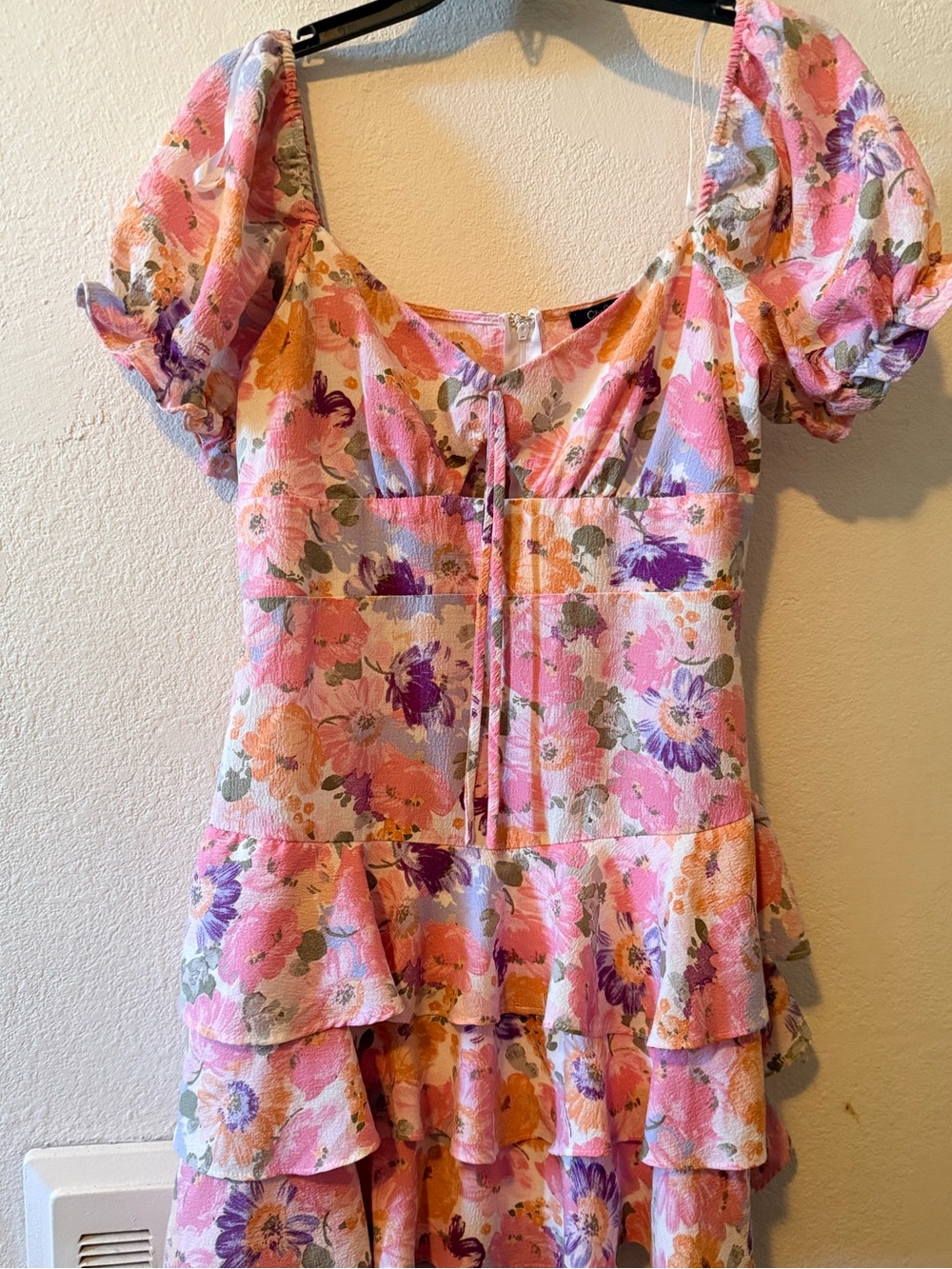 Pink Floral Tiered Ruffle Dress